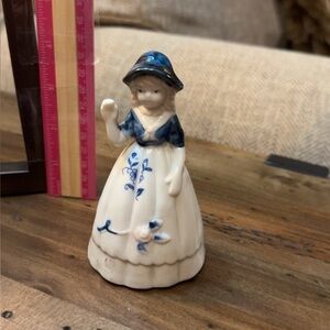 Vintage Porcelain Blue And White Girl Waving Bell